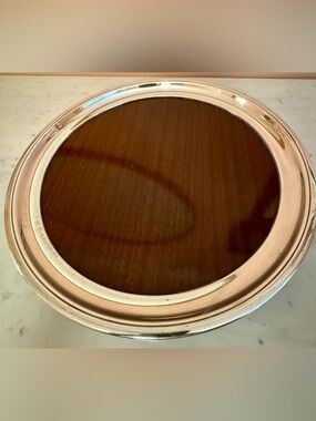Vintage MCM Crescent Formica and Silver Circular Serving Tray